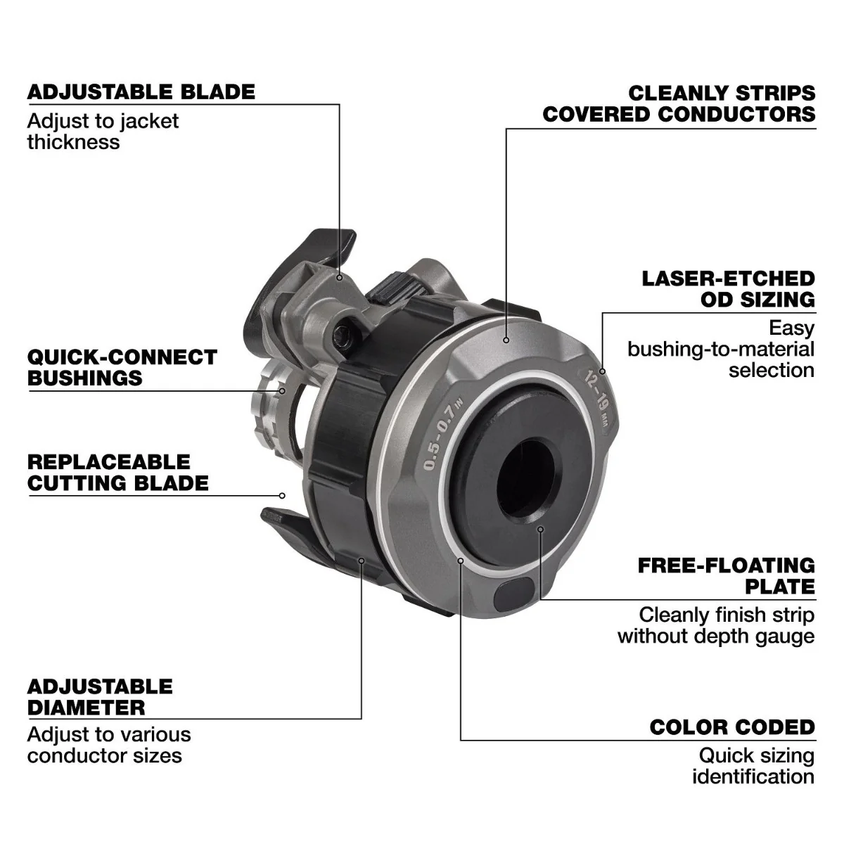Milwaukee 49-16-B078 0.5" - 0.7" Adjustable Bushing for M18 FUEL  Covered Conductor Cable Stripper - Image 3